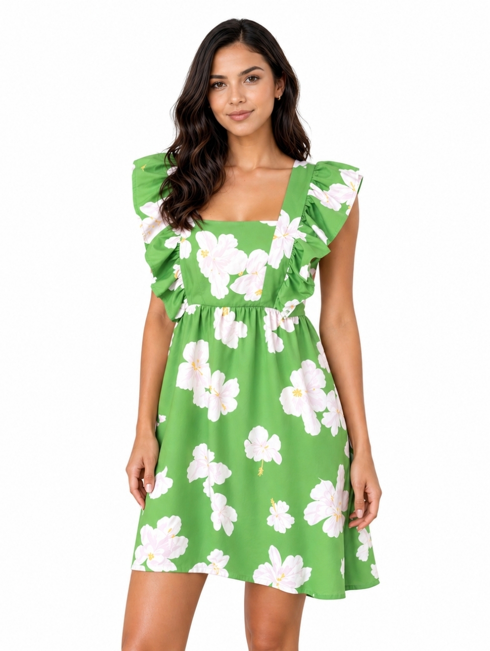 NWT THE LULO PROJECT Green Hibiscus Floral Ruffle Dress Small